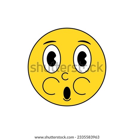 Vintage retro surprised smiley face. Vector emoticon in shock. Emoji icon