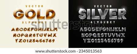 2 in one premium vector alphabets. Gold and Silver metal. Metallic fonts 3d effect typographic elements. Three dimensional typeface effect