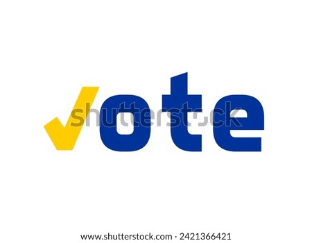 2024 election vector: 'Vote' text with a yellow checkmark 'V' and blue 'ote,' suitable for both EU parliamentary and Ukrainian presidential elections