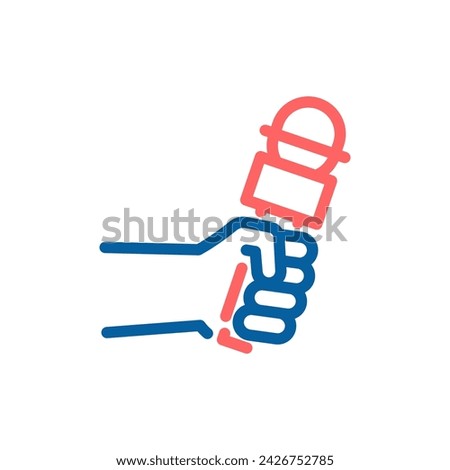 Vector Icon of Hand Holding Interview Microphone: Thin Line Illustration for Journalism and Reporting