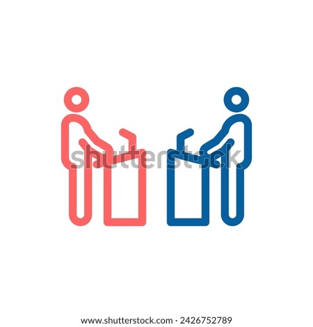 Vector Icon of Politicians Debating at Podiums: Thin Line Illustration for Election Discourse