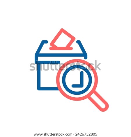 Vector Icon of Ballot Box under Magnifying Glass: Thin Line Illustration for Electoral Transparency.