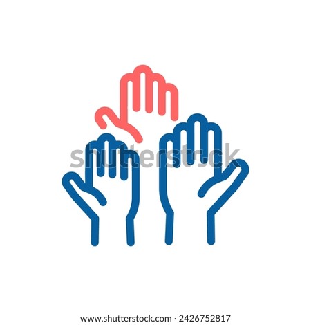 Open Palm Hands Vector Icon: Thin Line Illustration of Unity, Teamwork, Volunteering and Voting in US Presidential Elections 2024.
