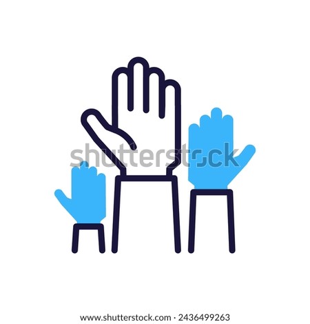 Raised hands with open palms icon volunteering, vector illustration for participation, volunteerism, and community support concept