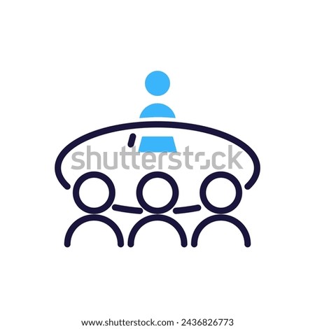 Round table negotiation icon with three versus one person and writing tools, vector illustration for meeting, discussion, teamwork, business and agreement concept