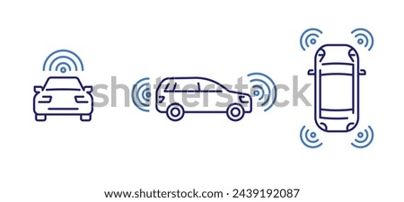 Autonomous vehicle views icon set with perception symbols, vector illustration for self-driving automated technology, sensor integration, and futuristic automotive design concept