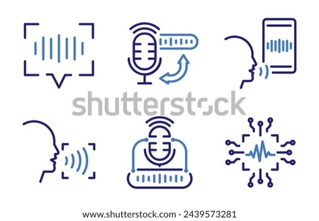 Speech and voice recognition Icon Set. Advanced voice technology. Thin line illustrations. Voice recognition, text-to-speech, and AI Artificial Intelligence. Graphic elements for digital communication