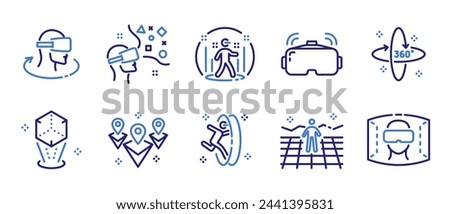 Metaverse, Virtual and Augmented reality tech icon set. User Engagement with VR and AR Environments, Vector outline thin line illustrations for Digital Reality and Immersive Technology