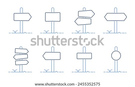 Sign posts vector thin line icons. Road signboards pointing to different directions. Empty blank outline