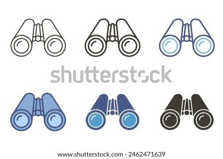 Binocular icon. Vector graphic elements in flat, outline, filled, unfilled, color. Binoculars vision zoom object