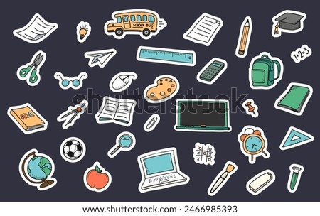 Back to School Sticker hand drawn doodle Icons