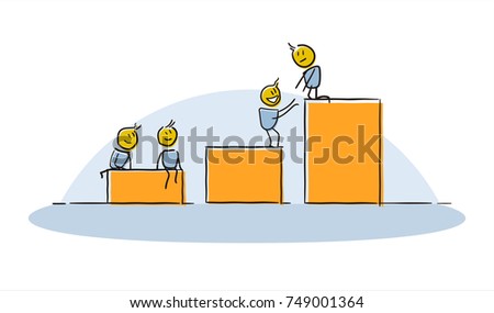 Promotion at work. Little business characters concept. Vector doodle illustration concept for web banner, business presentation, advertising material.