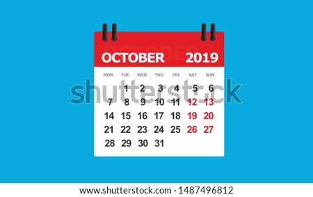 october 2019 calendar vector isolated blue background