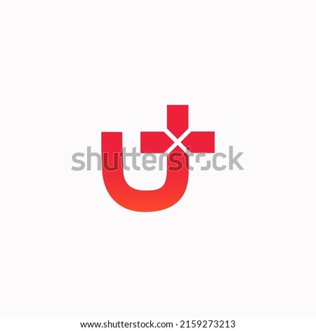 Abstract letter U with a plus sign. Medical logo icon. 
Game logotype