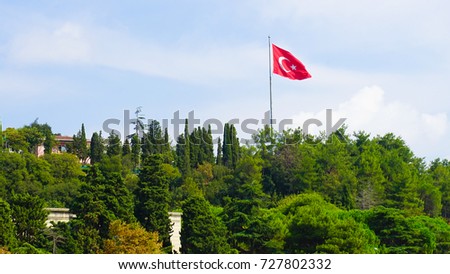 Turkey Flag Flying Over Forest Stok fotoğraf © 