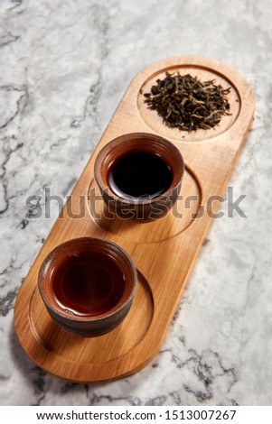 Japanese tea culture, three cups of Pu'er tea Stock fotó © 