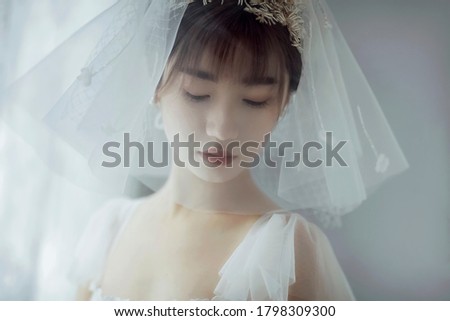 Similar – Image, Stock Photo Content young newly wedded people enjoying in each other