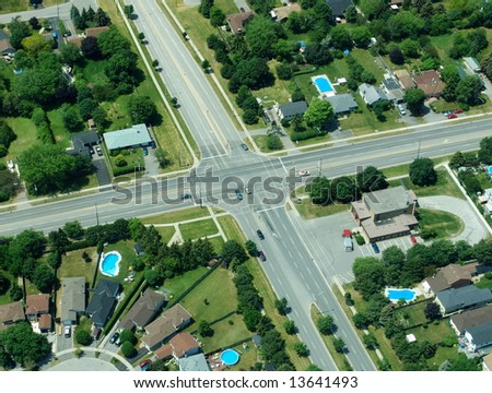 Aerial view of residential area in typical suburb home community in Ontario, Canada