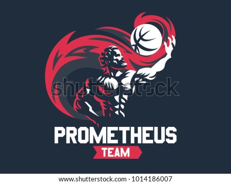 Prometheus and a sports ball. Sports emblem.