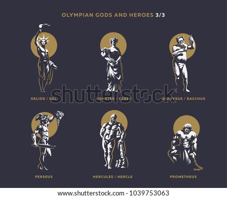 Olympian gods and heroes. Set 3/3 of vector emblems.