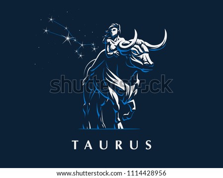 Sign of the zodiac Taurus. A woman is riding a bull. Constellation of Taurus. Vector illustration.