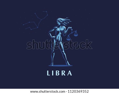 Libra. The constellation Libra. A woman is holding a scales. Vector illustration.