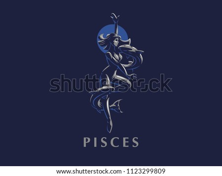 Sign of the Zodiac Pisces. A woman and two fish. Vector illustration.