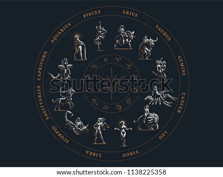 The zodiac circle. Vector illustration.