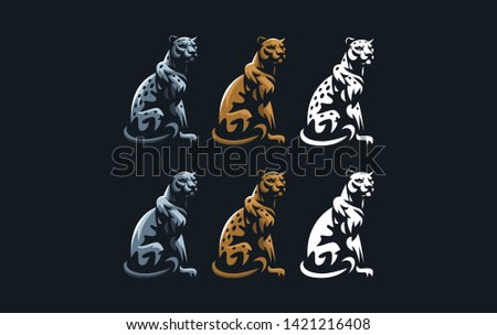 The set of images of a coguar  or panter in a minimalist style.  Vector illustration