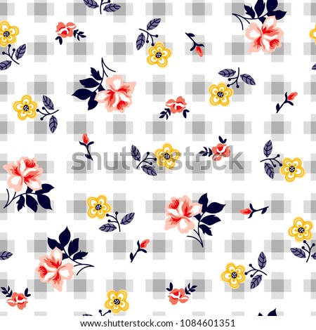 Roses pattern Decorative flowers with checkered pattern for textile print,fashion pattern