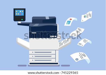 Office professional multi-function printer scanner. Isolated flat illustration