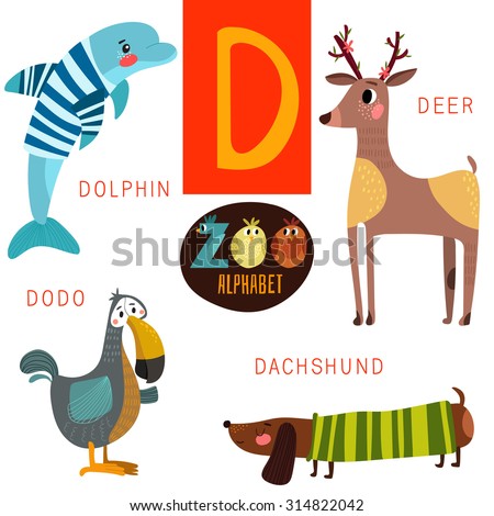 Cute Zoo Alphabet In Vector.D Letter. Funny Cartoon Animals:Dolphin ...