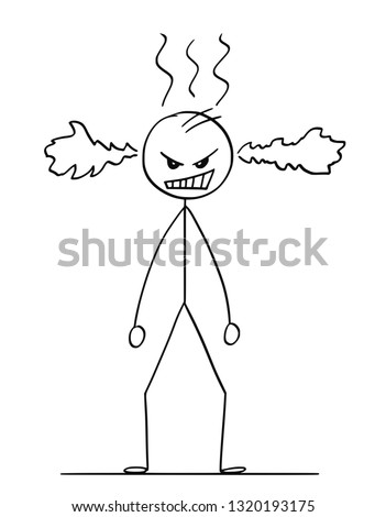 Cartoon stick figure drawing conceptual illustration of angry man or businessman .