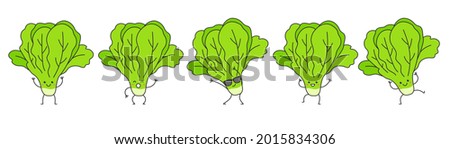 Lettuce leaves green salad character cartoon dancing happy emotions set icon logo vector illustration.