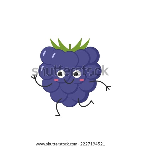 Blackberry run cute character cartoon delicious berry smile face kawaii joy happy cheerful emotions icon vector illustration.