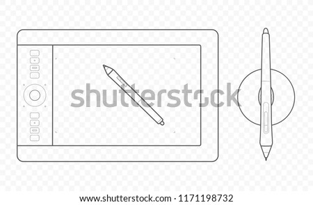 Vector outline graphic tablet for drawing by artist and designer. Sketch, illustration, cartoon drawing and painting.