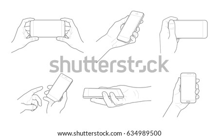 Vector mobile device outline and contour in hand set with fingers