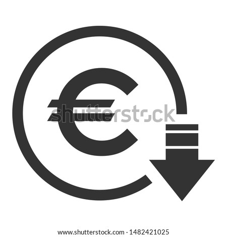 Cost reduction- decrease euro icon. Vector symbol image isolated on background .