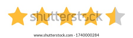 Four and half stars, customer quality symbol, vector product rating review flat icon for hotel, restaurant etc