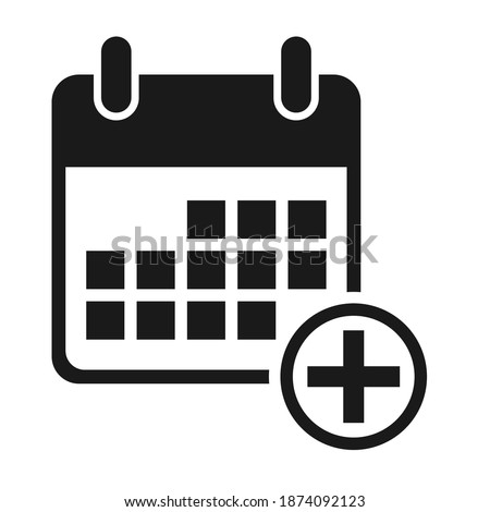 Calendar icon add, date event symbol isolated on white background. Vector web button