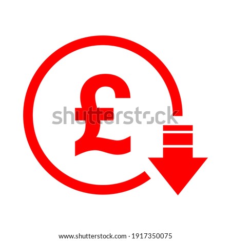 Pound reduction symbol, cost decrease icon. Reduce debt bussiness sign vector illustration