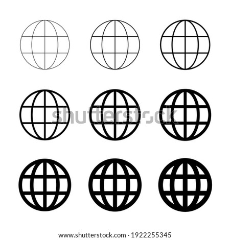 WWW world wide web set site symbol, Internet collection  icon, website address globe, flat outline sign .