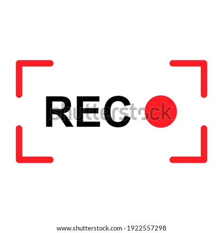 Recording sign button, red app panel, rec, vector symbol isolated on white background .