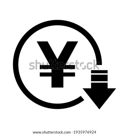Yen reduction symbol, cost decrease icon. Reduce debt bussiness sign vector illustration .