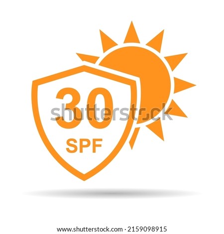 Sun protection factor 30 icon shadow, uv radiation block symbol, sun protect skin vector illustration .