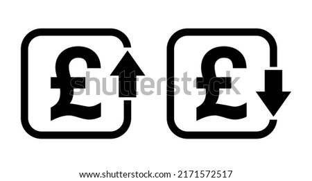 Set of cost symbol pound increase and decrease icon. Money vector symbol isolated on background .