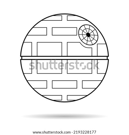 Death star icon with shadow, mobile space station symbol, circle galaxy planet vector illustration .