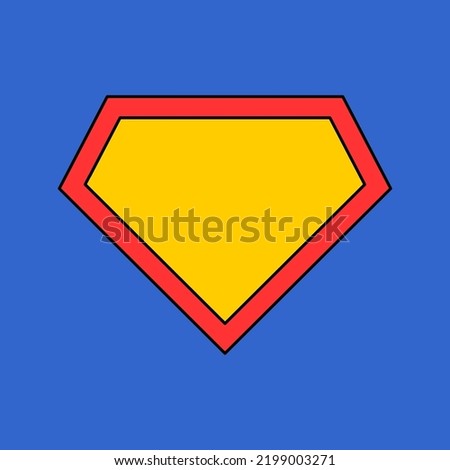 Comic hero icon, symbol shield. Isolated vector on blue background .