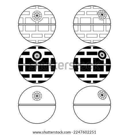 Set of Death star icon, mobile space station symbol, circle galaxy planet vector illustration .