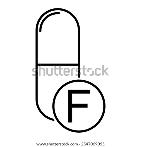 Mineral F icon, healthy medicine pill supplement symbol, complex vitamin vector illustration .